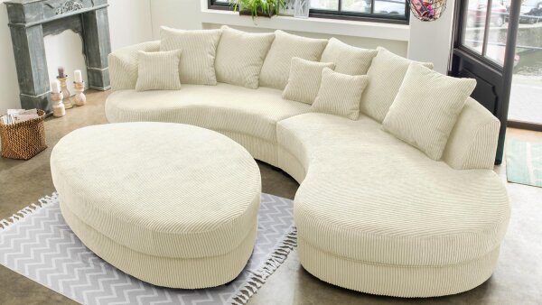 Wohnlandschaft LIMONCELLO Sofa Rundecke Stoff Cord beige OTR