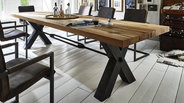 Esstisch KANSAS Rustic Oak Massivholz 240x100 Industrial