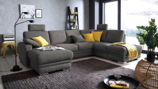 Wohnlandschaft NELL Ecksofa Stoff stone mit 5-Gang-Federkern