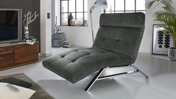 Relaxliege RIVIERA in Velour Stoff grau motorisch verstellbar 120cm