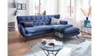 Ecksofa SIXTY in Velour Stoff Velvet navy blau 250x175 cm