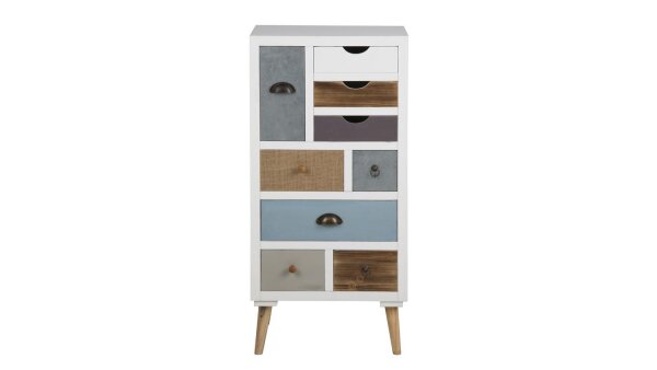 Kommode THAIS Highboard weiß mit 9 Schubkästen bunt