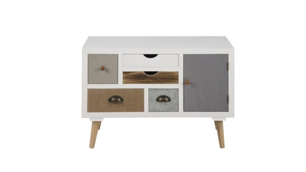 Kommode THAIS Sideboard weiß mit 5 Schubkästen bunt