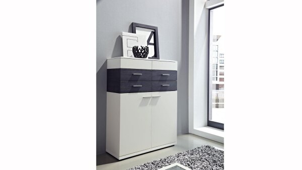 Kommode Studio 2 weiß Absetzung Esche grau Highboard 2-türig