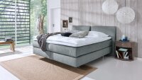 Boxspringbett COUTURE in Stoff grau mit Kopfteil Topper...