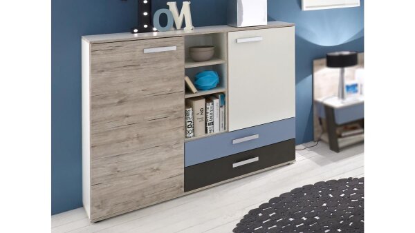 Kommode NONA Schrank Highboard Anrichte in Sandeiche weiß mehrfarbig