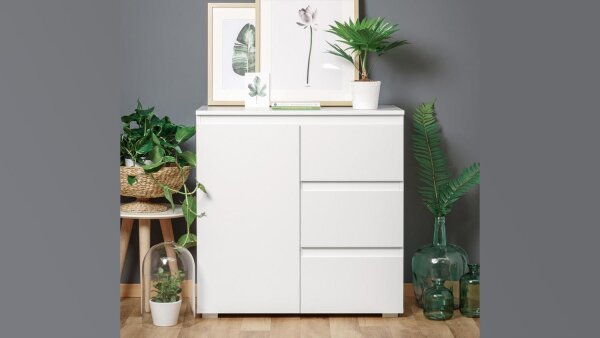 Kommode BLANC 2 weißer Schrank 1-türig mit Schubkästen 80x80 cm