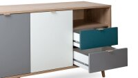 Kommode CUBA Sonoma Eiche weiß grau petrol Sideboard