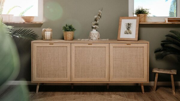 Sideboard BALI Sonoma Eiche Rafia Kommode 150 cm