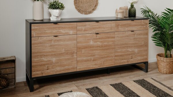 Sideboard SUMATRA Bambusoptik und anthrazit Industrial Look