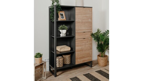 Highboard SUMATRA Bambusoptik und anthrazit Industrial Look