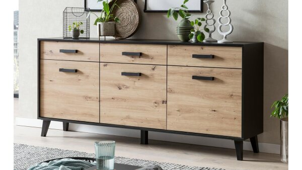 Sideboard ARTONA Anrichte Artisan Eiche Melamin schwarz