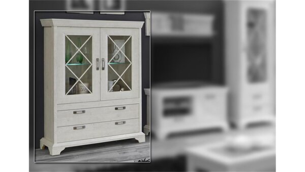 Vitrine KASHMIR Highboard Schrank in Pinie weiß inkl. LED