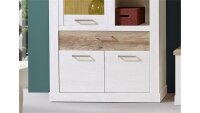 Vitrine 1 DUROS Highboard Schrank Pinie weiß und Eiche antik