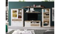 Vitrine 1 DUROS Highboard Schrank Pinie weiß und Eiche antik