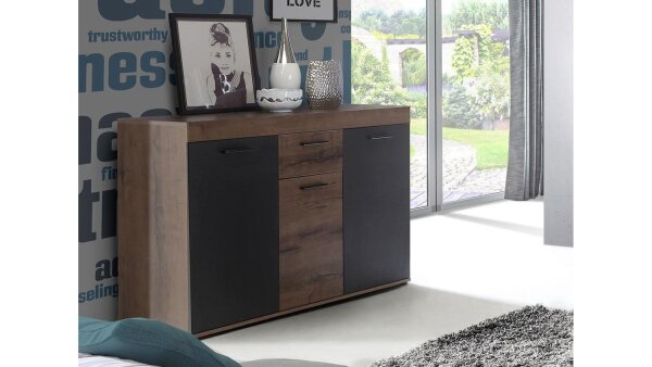 Sideboard VALENTIN in Schlammeiche und schwarz Eiche mit 1 Schubkasten