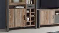 Vitrine NOTE Wohnzimmerschrank Schrank in Picea Kiefer und Beton grau