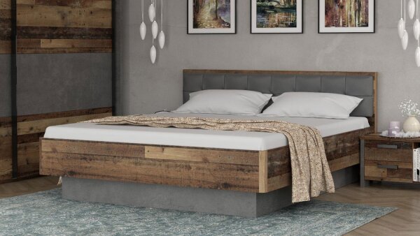 Bett CLIF BINOU old wood vintage Beton dunkelgrau 180x200