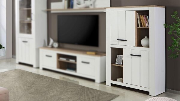 Schrank ELARA Highboard in weiß matt und Eiche Bianco