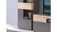 Vitrine COMO Wolfram grau Planked Eiche mit Beleuchtung