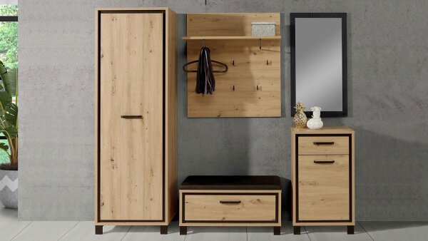 Garderobe TRONDHEIM Set 5-teilig mit Schrank Artisan Eiche