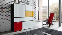 Highboard IDEEUS Sideboard Kommode in schwarz und Glas weiß rot gelb