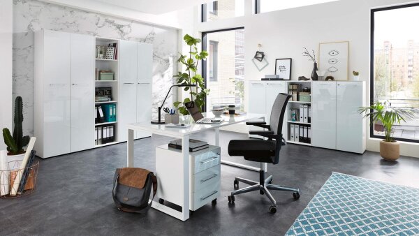 Büro Set 8-Teilig MONTERIA Home Office in weiß Glas