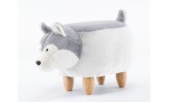 Tierhocker HUSKY grau Stoff Hund Kinderhocker Holz natur