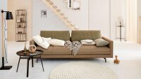 Hülsta Sofa von Rolf Benz 4-Sitzer 414 Leder beige Kissen Stoff grün 220 cm