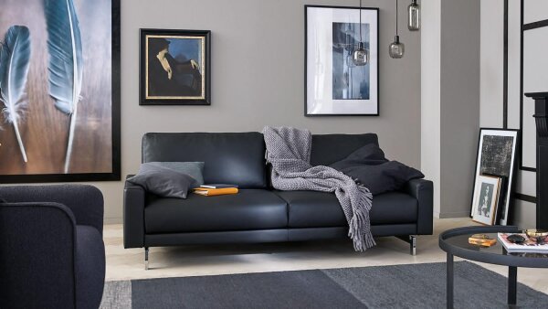 Hülsta Sofa von Rolf Benz 450 2-Sitzer Echtleder schwarz  208 cm