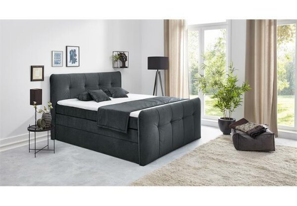 Boxspringbett COSIMA Stoff anthrazit mit Bettkasten 180x200