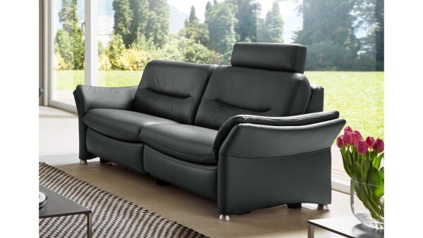 3-Sitzer SF15058 Sofa Polstersofa in Echtleder schwarz Hukla