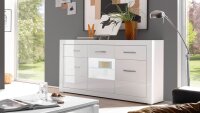 Sideboard BIANCO Anrichte Kommode Schrank in weiß Hochglanz mit Glas