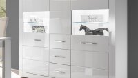 Highboard BIANCO Vitrine Buffet Schrank in weiß Hochglanz mit Glas