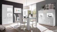 Highboard BIANCO Vitrine Buffet Schrank in weiß Hochglanz mit Glas