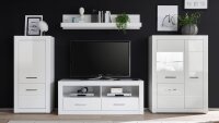 Wohnwand 33 BIANCO Anbauwand Wohnzimmer-Set Wohnkombi weiß Hochglanz