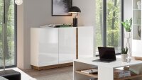 Sideboard 52 CLAIR Kommode weiß Glanz und Eiche 138x91