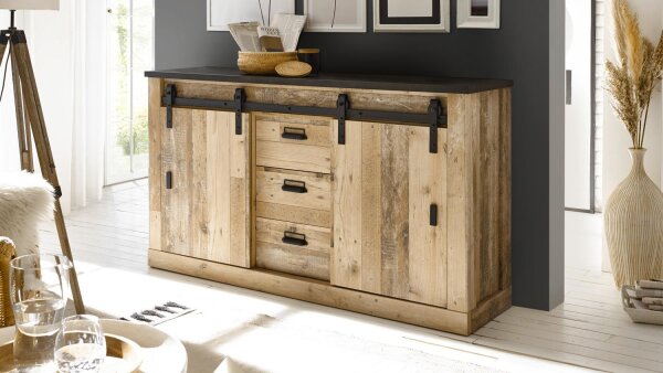 Sideboard SHERWOOD 53 Old Style hell anthrazit mit soft-close