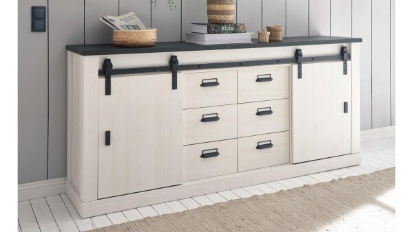 Sideboard SHERWOOD 55 Pinie weiß anthrazit mit soft-close