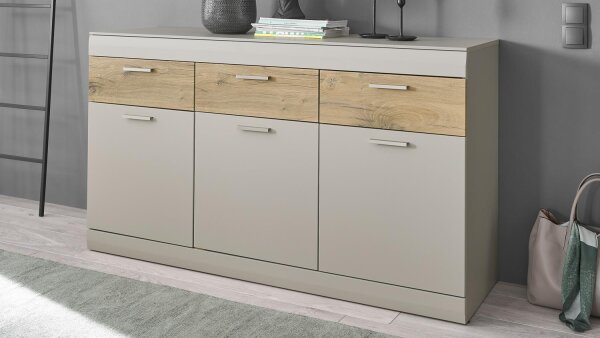 Sideboard SCARA kieselgrau matt Zinneiche 3 Schubkästen