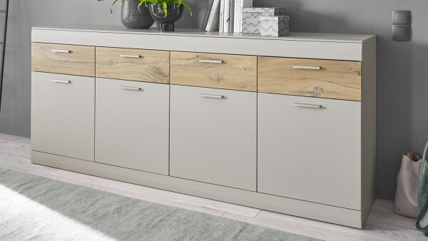 Sideboard SCARA kieselgrau matt Zinneiche 4 Schubkästen