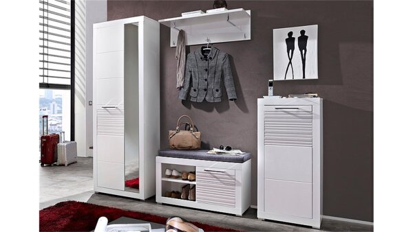 Garderobe LIFE Set 4-teilig MDF weiß Hochglanz geriffelt