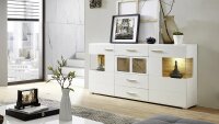 Sideboard FUN PLUS Kommode in weiß matt Eiche Altholz Hirnholz mit LED