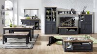 Schrank JASMIN Kommode Highboard graphit Artisan Eiche mit LED 93x150 cm