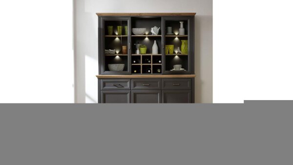 Buffet JASMIN Vitrine in graphit und Artisan Eiche mit LED 166x204 cm