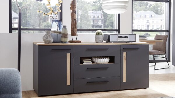 Sideboard LOFT-TWO Laminat graphit Artisan Eiche