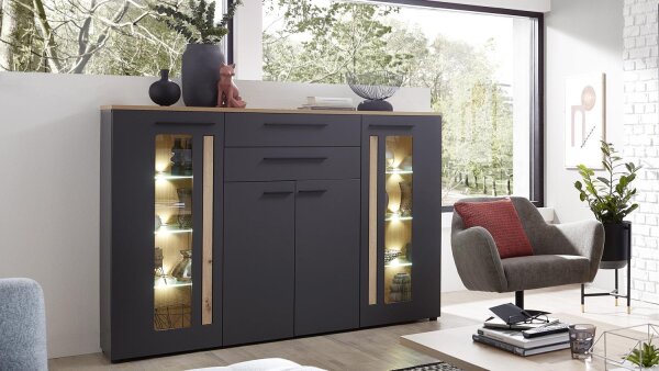 Highboard LOFT-TWO graphit Laminat Artisan Eiche inkl. LED