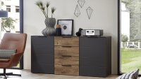 Sideboard MEDIANA graphit matt Lack Haveleiche cognac