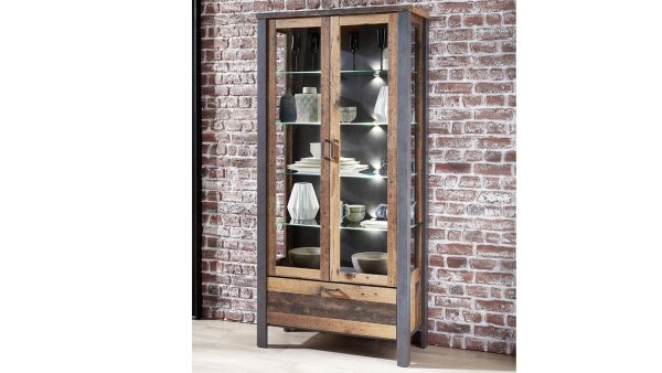 Vitrine CARDIFF Highboard Glas Used Style Dark Matera LED