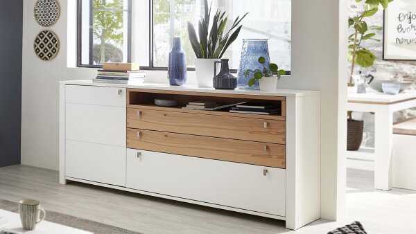 Sideboard SERPIO Kommode weiß matt Wildeiche teilmassiv